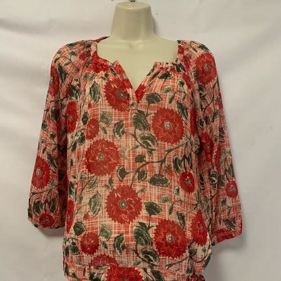 LUCKY BRAND FLORAL DRAWSTRING BLOUSE SZ‎ XS - Picture 3 of 7